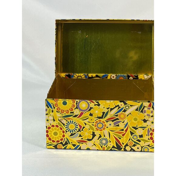 Vintage J Chein Metal Retro Recipe Box Flower Power Floral Black Gold USA MCM - Picture 4 of 10